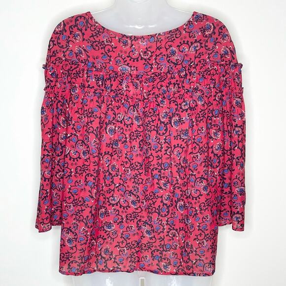 NWT GAP women's lightweight red & blue floral flowy 3/4 sleeve blouse size small - Picture 4 of 7